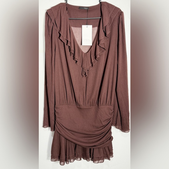 Zara Brown Ruffled Dress - Picture 7 of 12